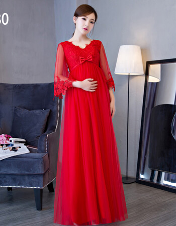孕妇敬酒服新娘2017新款秋红色结婚高腰大码显瘦订婚回门晚礼服女 530