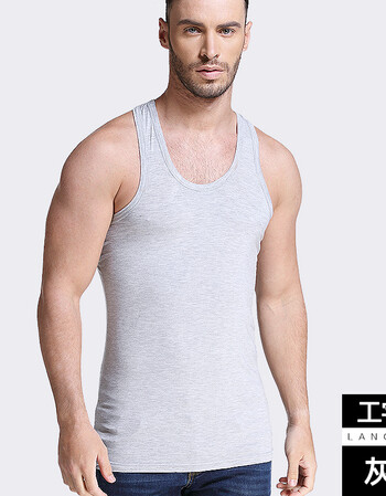 浪莎 纯色男士背心 男健身紧身运动无袖打底汗莫代尔工字背心男夏