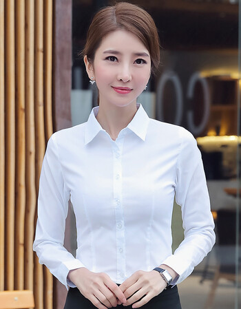 女长袖职业装修身大码正装工作服显瘦工装气质棉白色衬衣寸修身显瘦