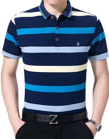 花公子男士短袖t恤宽松2018夏新款中年商务大码t恤衫 蓝色 180/96