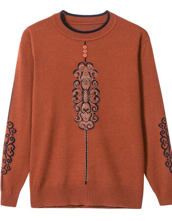 春装新款打底衫中年女士套头毛衣中老年女装薄款圆领针织衫 姜糖色