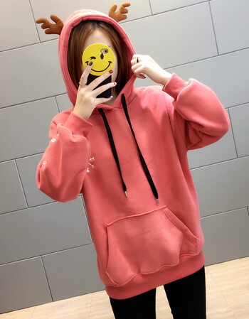 卫衣新款女韩版潮学生宽松加绒加厚冬连帽原宿外套 2223西瓜红 l