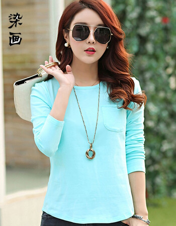 染画打底衫女装长袖2018春季新款女士百搭t恤中长款纯