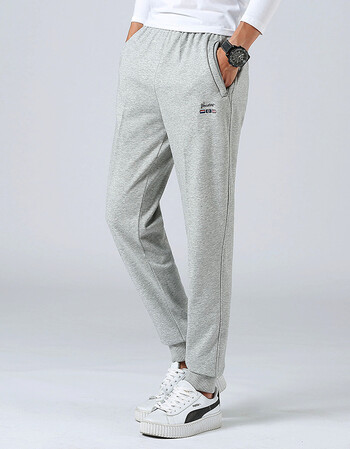 卫裤男春秋款运动长裤男加肥加大码小脚收口休闲裤薄款卫裤 浅灰色