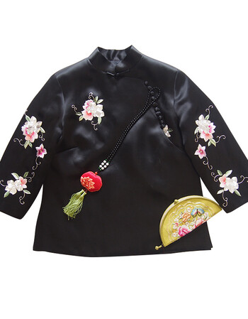 阿坡饵 可爱减龄 纯手工刺绣 偏襟中式立领旗袍上衣 唐装上衣 粉红色