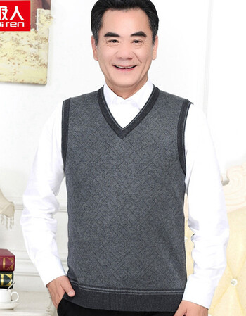 南极人中老年人背心男v领开衫中年针织毛衣男马甲老人坎肩爸爸装 my