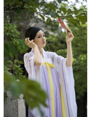 新款改良汉服女古装仙女对襟齐胸襦裙广袖唐装汉服古筝演出服装 广袖