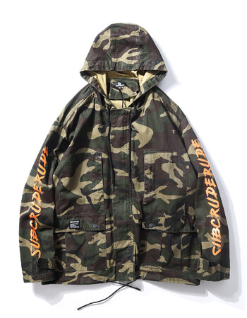 2018 原创潮牌迷彩外套男冬季青少年多口袋连帽宽松嘻哈外套 aape迷彩