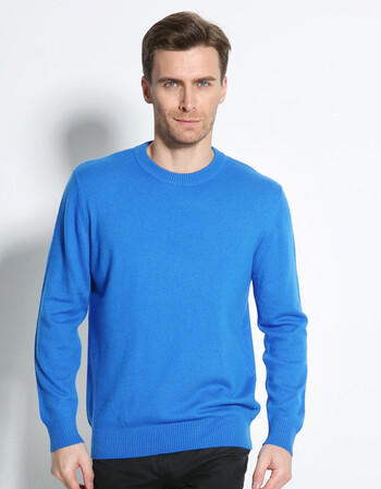 纯羊绒衫男圆领加厚针织衫纯羊绒毛衣男v中年打底羊毛衫冬季 湖蓝色