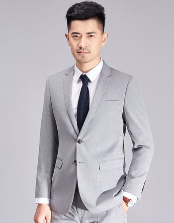 浅灰西装外套男士商务休闲西服青年浅色礼服上衣春秋款修身工作服