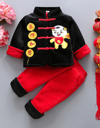 新年装唐装男童套装冬男女童拜年服婴幼儿过年喜庆宝宝