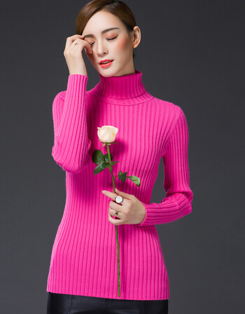 冬季针织衫女短款套头毛衣韩版修身百搭长袖羊毛打底衫女秋厚 玫红色