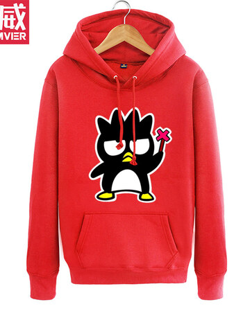 动漫三丽鸥sanrio badbadtz-maru 酷企鹅周边卫衣秋冬加绒外套男 红色