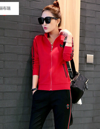 珂丽布瑞-时尚休闲大码长袖运动服女 红色 女xxl