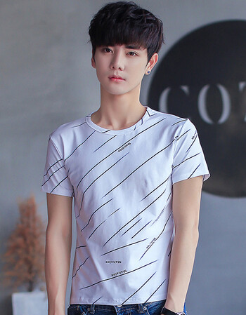 夏装男士短袖t恤韩版圆领打底衫青年男装半袖上衣服修身男生体恤 白色