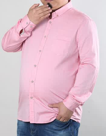 商务休闲衬衣男加肥加大宽松中年正装免烫长袖衬衫男大码 粉红色 m
