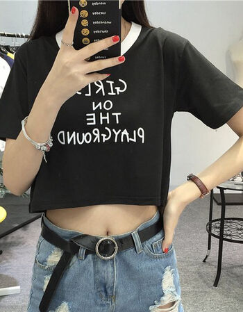 女春夏短袖韩版露脐上衣宽松18-24周岁衣服高腰短款漏肚脐2018 黑色 s