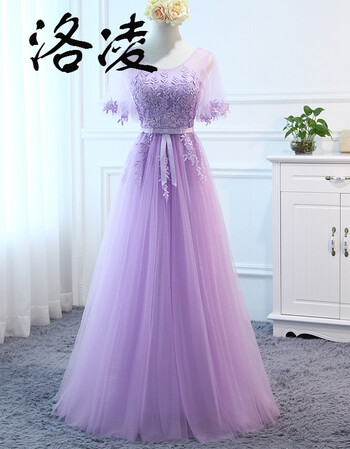 洛凌晚礼服长款2017新款中袖宴会主持人年会连衣裙显瘦姐妹裙伴娘服女