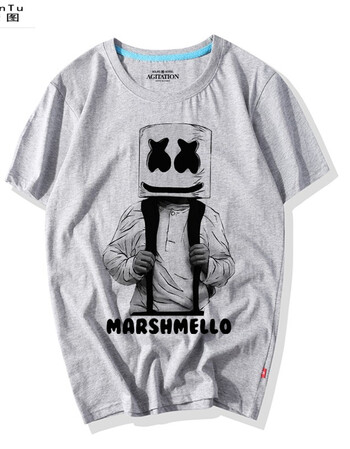珂梵图春夏青少年新款男短袖t恤纯棉圆领打底衫衣服marshmello 棉花糖