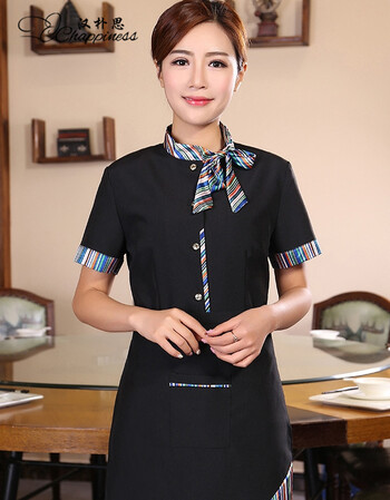 汉朴思新款酒店服务员工作服短袖咖啡中餐厅茶楼前台收银奶茶店水吧