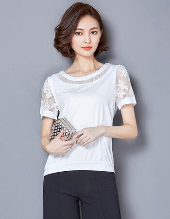 纯棉t恤女短袖2018夏装新款镂空蕾丝上衣服30-40岁中年妈妈装半袖