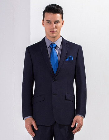 新款藏青深蓝西装结婚婚庆宴会韩版修身商务西服套装男西服男 藏青色