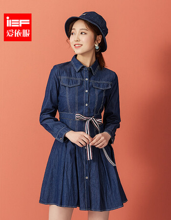 ief/爱依服2018春夏新款韩版修身时尚百搭长袖休闲牛仔连衣裙女8d15x