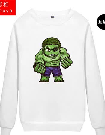 衣服复仇者联盟青少年厚上衣绿巨人浩克加绒套头卫衣男女学生 白色 l