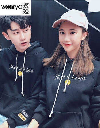 婉娅 情侣卫衣女秋冬韩版气质情侣装学生加绒加厚保暖外套班服 308