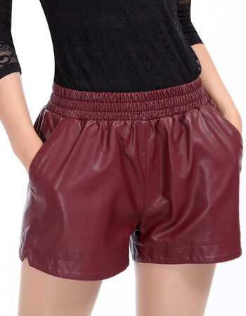 短裤女2017春季新款高腰韩版显瘦宽松修身秋冬a字阔腿外穿皮裤 枣红色