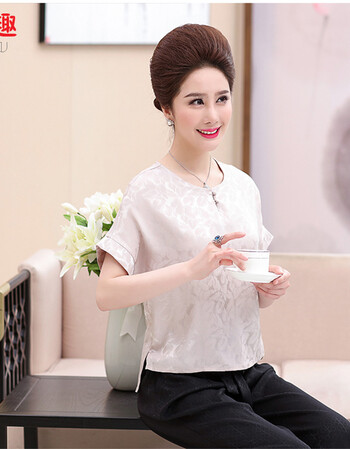 夏装短袖t恤40-50岁30中年夏季气质上衣中老年人女装夏天衣服 白色