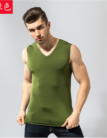 无痕冰丝背心男夏季青年运动速干修身坎肩无袖t恤男紧身薄款汗衫 军