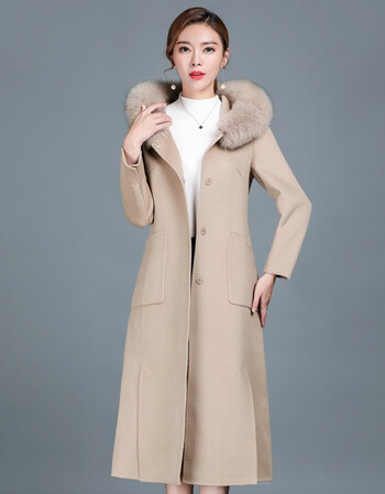 狐狸毛领羊绒大衣女大码高端中长款中年女士毛呢秋冬外套厚妈妈装