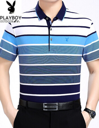 花花公子2018夏款桑蚕丝翻领短袖t恤男商务休闲冰爽桑蚕丝花公子打底