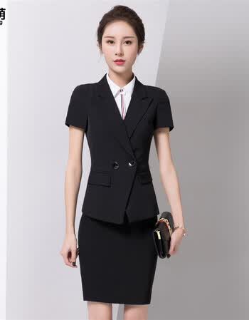 夏季职业装套装女短袖西装时尚正装酒店假两件西装新款工作服套裙
