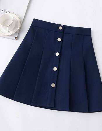 20春夏季高腰百搭a字裙半身裙学生学院风百褶裙短裙女 深蓝色 m