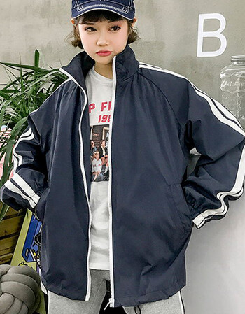 2018春秋学生班服外套女韩版原宿学院风宽松情侣夹克棒球服 藏青色 l