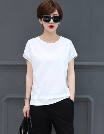 短袖t恤女2018夏季新款宽松显瘦大码上衣圆领纯色棉质蝙蝠体恤衫 白色