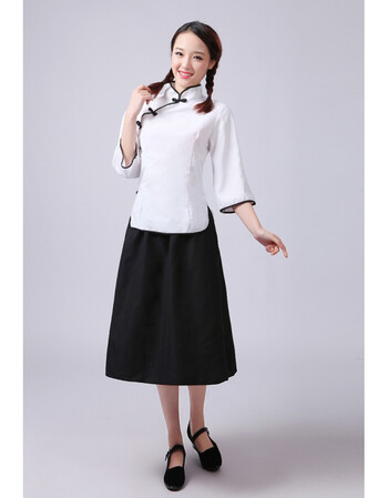 学生装五四青年装女古装复古服装女装中山装男装校服演出服 白色中裙