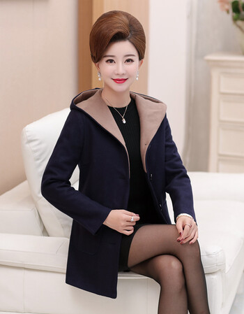 中女装秋装外套新款妈妈短款上衣中老女春秋40-50岁风衣 藏青色 2xl
