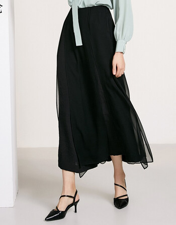 lulun真丝裙裤女 夏飘逸半裙式裤子 桑蚕丝 亚麻黑色高腰2018春阔腿裤