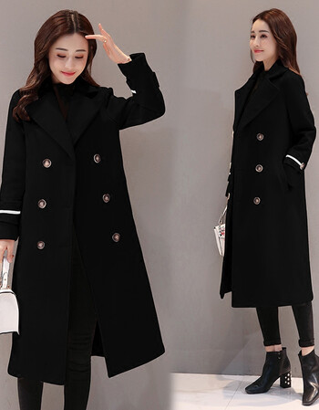 2018春季新款韩版时尚女装宽松显瘦呢大衣中长款加厚毛呢外套女潮