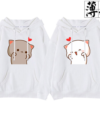 微信表情蜜桃猫男女情侣装薄款连帽卫衣服外套春夏季呆萌可爱清新 白