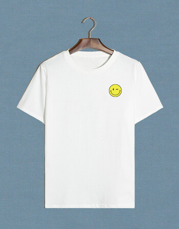 夏季新款笑脸印花短袖t恤男女班服工作服棉圆领宽松大码体恤衫 白色