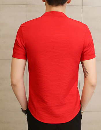 夏季男士短袖t恤韩版红色半袖夏装衣服2018新款潮社会精神小伙 西瓜红