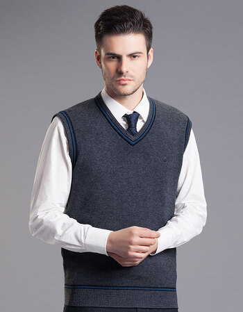 恒源祥春装v领毛坎肩男士羊毛背心纯羊毛衫马甲大码加厚针织毛衣 049