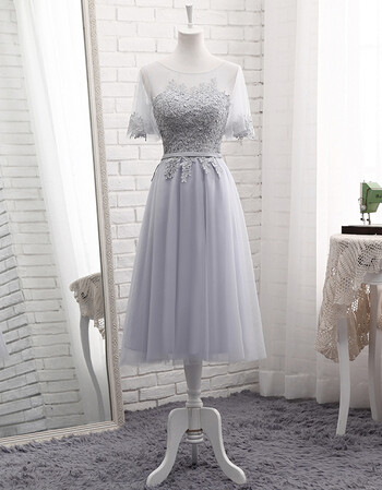 新款韩版中长款姐妹裙伴娘团晚礼服宴会聚会毕业显瘦女 灰色中长款