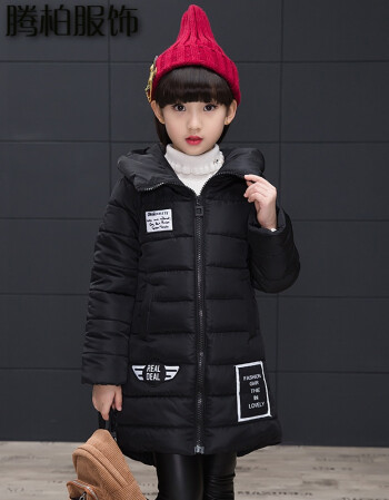 外套2018新款韩版儿童加厚棉服小女孩冬季中长款棉袄lqc 贴标棉衣黑色