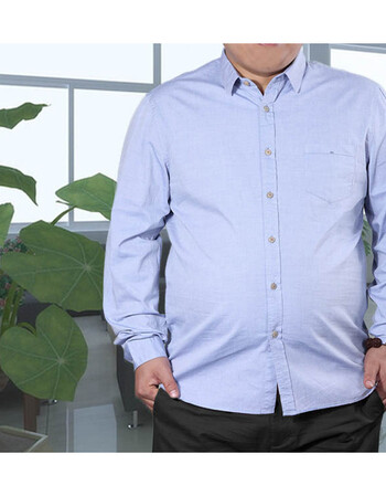 衬衫男长袖商务男装衬衣白色蓝加大码肚子大胖中年上班 蓝色 m