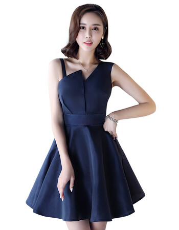 宴会礼服女2018新款端庄大气优雅小礼服短款聚会派对连衣裙修身 藏青